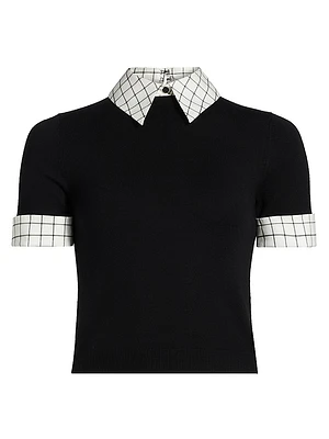 Aster Wool and Poplin Short-Sleeve Sweater