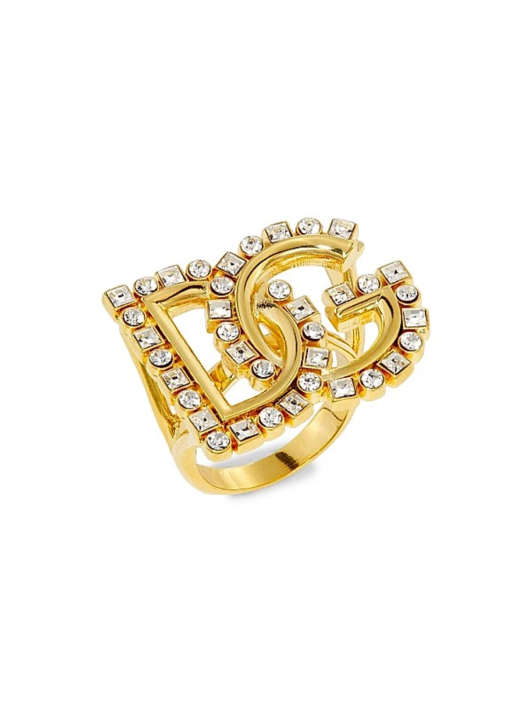 Goldtone & Glass Crystal Monogram Ring