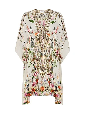 Lace-Up Silk Mini Kaftan