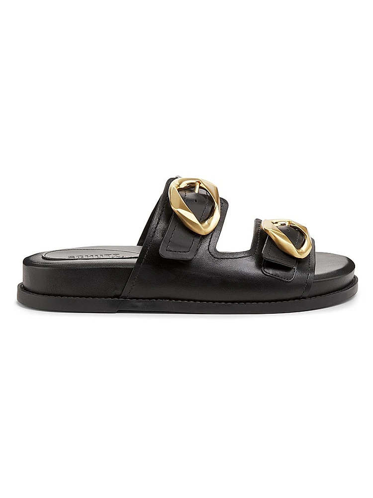 Olga Buckle-Accented Leather Sandals