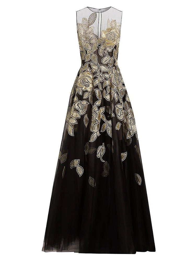 Metallic Floral Embroidered Gown