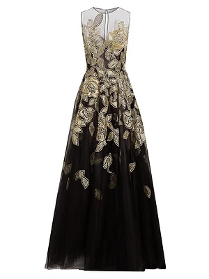 Metallic Floral Embroidered Gown