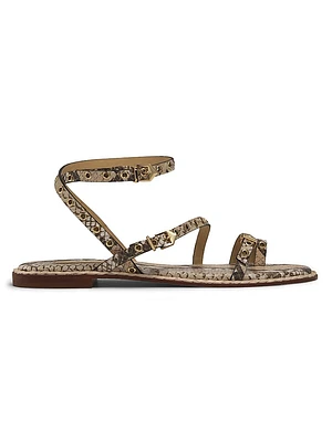 Annete Snake Leather Ankle-Wrap Sandals