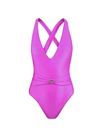 Shimmer Solids Lisa Plunge One-Piece Swimsuit