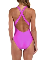 Shimmer Solids Lisa Plunge One-Piece Swimsuit