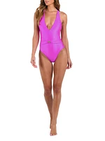 Shimmer Solids Lisa Plunge One-Piece Swimsuit