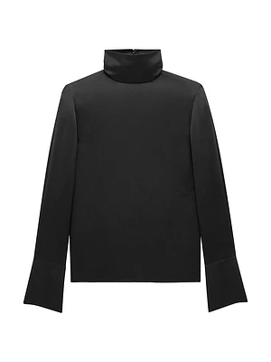 Turtleneck Blouse Silk Satin