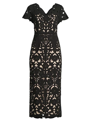 Floral Crepe Laser-Cut Midi-Dress