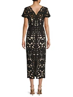 Floral Crepe Laser-Cut Midi-Dress