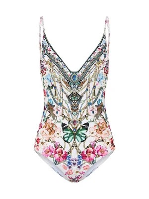Wired V-Neck One-Piece Swimsuit