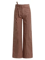 Tie-Waist Pintucked Trouser Pants