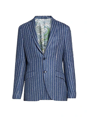 Pinstriped Linen Two-Button Blazer