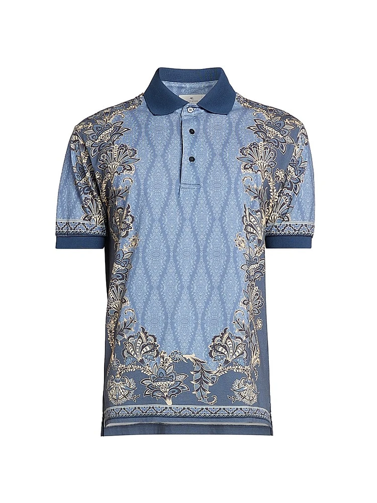 Mixed-Print Cotton Pique Polo Shirt