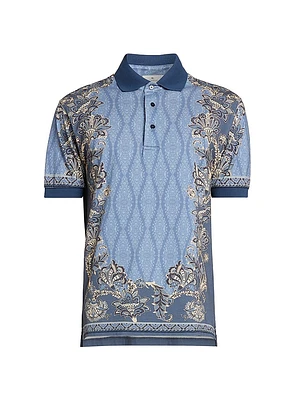 Mixed-Print Cotton Pique Polo Shirt