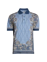 Mixed-Print Cotton Pique Polo Shirt