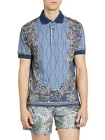 Mixed-Print Cotton Pique Polo Shirt