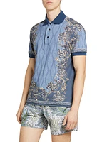 Mixed-Print Cotton Pique Polo Shirt