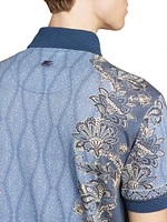 Mixed-Print Cotton Pique Polo Shirt
