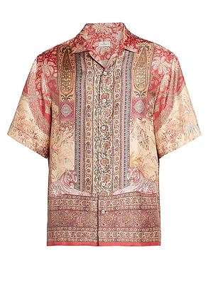 Printed Silk Button-Front Shirt