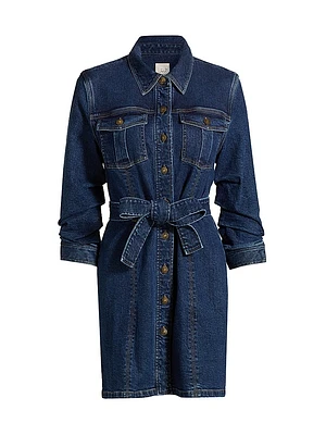 Clea Belted Denim Mini-Shirtdress