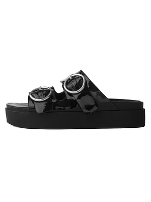 Geo Buckle Patent Leather Platform Sandals