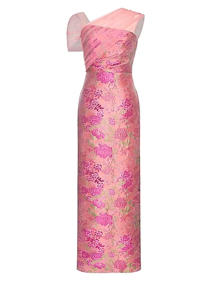 Beverly Draped Floral Column Gown