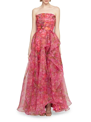 Taytum Floral Organza Strapless Gown