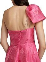 Floral Jacquard One-Shoulder Gown