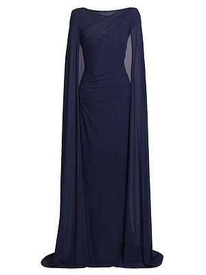 Tulle Ruched Cape Gown
