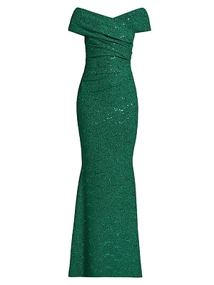 Sequined Metallic Jersey Gown