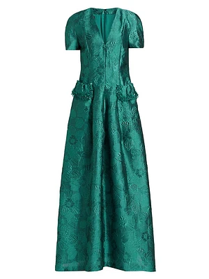 Floral Jacquard A-Line Gown