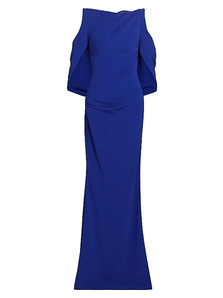 Floral Lace & Cady Cold-Shoulder Gown