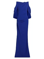 Floral Lace & Cady Cold-Shoulder Gown