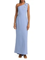 Barcelona Floral Appliqué One-Shoulder Gown