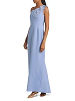 Barcelona Floral Appliqué One-Shoulder Gown