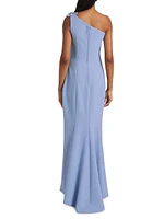 Barcelona Floral Appliqué One-Shoulder Gown