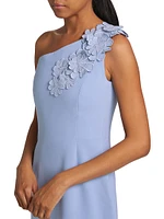 Barcelona Floral Appliqué One-Shoulder Gown