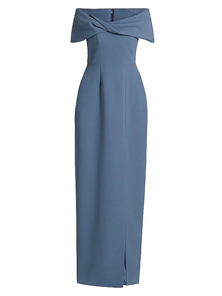 Crêpe Twist Off-the-Shoulder Gown