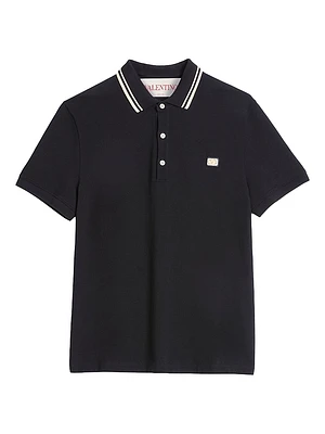 Cotton Piqué Polo Shirt with VLogo Patch