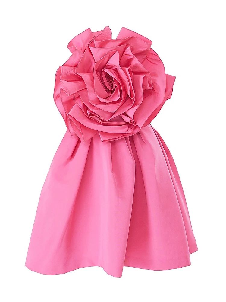 Flower Strapless Silk Minidress