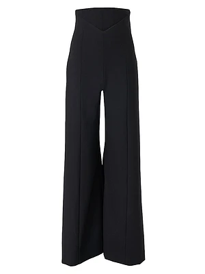V-Waistband Wide-Leg Stretch Wool Pants