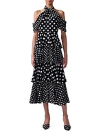 Polka Dot Halter Tiered Midi-Dress