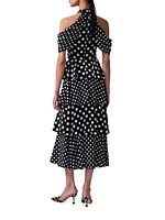 Polka Dot Halter Tiered Midi-Dress