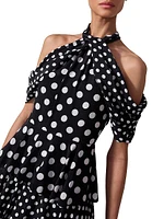 Polka Dot Halter Tiered Midi-Dress