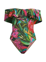 Jardin De Rêve Ruffled Off-The-Shoulder One-Piece Swimsuit