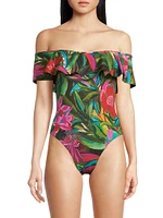Jardin De Rêve Ruffled Off-The-Shoulder One-Piece Swimsuit