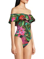 Jardin De Rêve Ruffled Off-The-Shoulder One-Piece Swimsuit
