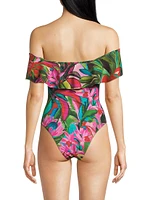 Jardin De Rêve Ruffled Off-The-Shoulder One-Piece Swimsuit