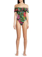 Jardin De Rêve Ruffled Off-The-Shoulder One-Piece Swimsuit