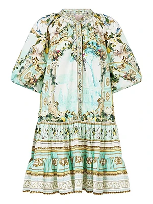 Camilla x White Lotus Printed Cotton Puff-Sleeve Shirtdress
